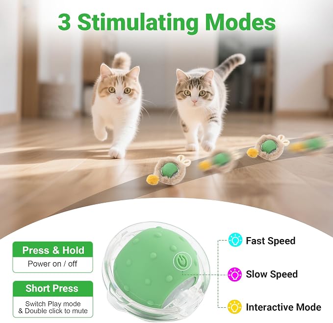Cat Toys for Indoor Cats, Interactive Cat Toy for Adult Cats | Hide and Seek Play Mat for Bored Kittens, Automatic Rolling Ball with Real Bird Chirping, Motion Activated Rechargeable - Image 3
