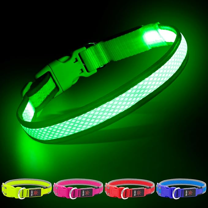 YFbrite Light up Dog Collar, USB Rechargeable LED Puppy Collar Super Bright Adjustable Glowing Dog Lights for Night Walking (Green, Medium) - Image 2