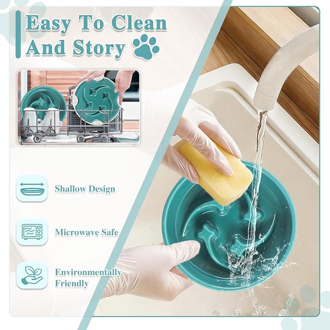 Ceramic Slow Feeder Dog Bowls,0.6 Cups Dog Food Dish for Small Medium Dogs | 6.3 inch Puzzle Dog Food Bowl for Fast Eater, 15OZ, (Dark Green) - Image 4
