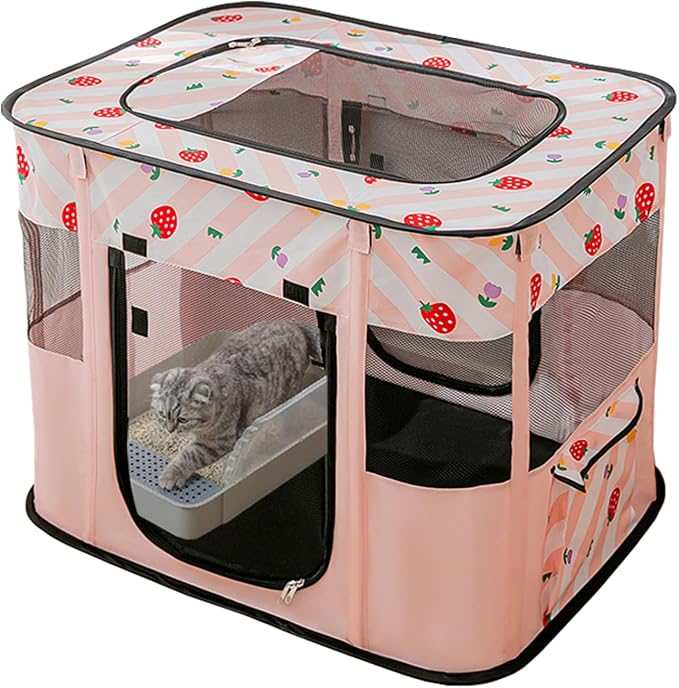 Portable Pet Cat Playpen,Cat Cages Indoor Collapsible Dog Crates Tent Kennel Playpen for Dogs Cat and Rabbit Travel Dog Playpen Indoor & Outdoor (Small（27.6" L x 21.7" W x 17.7" H）, Pink) by XRG