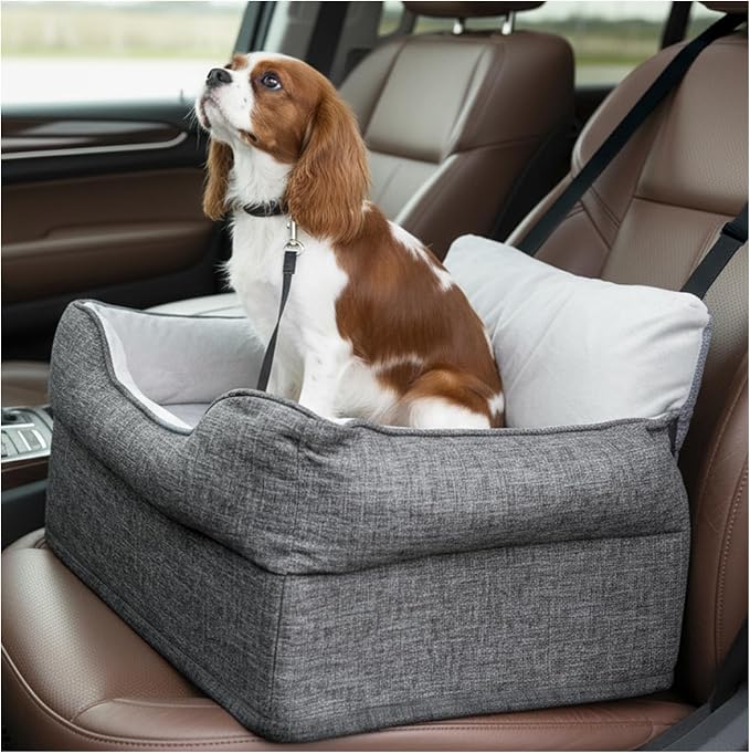 Avont Dog Car Booster Seat for Small/Medium Dogs Under 30 lbs, Elevated Puppy Carseat, Front Seat Pet Car Bed -Grey by Avont