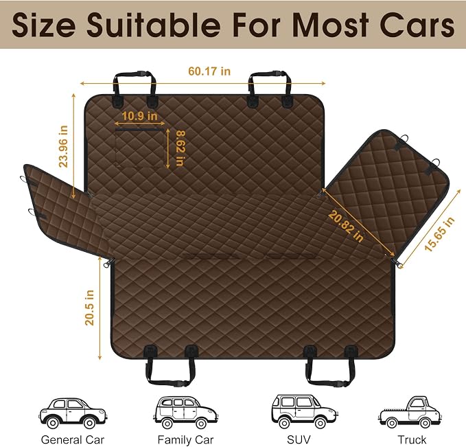 Waterproof Dog Car Seat Cover for Back Seat, Pet Hammock- L, Coffee/Black | Durable waterproof hammock with nonslip design & storage pockets. Protects seats from scratches, fits cars, SUVs & trucks. - Image 2