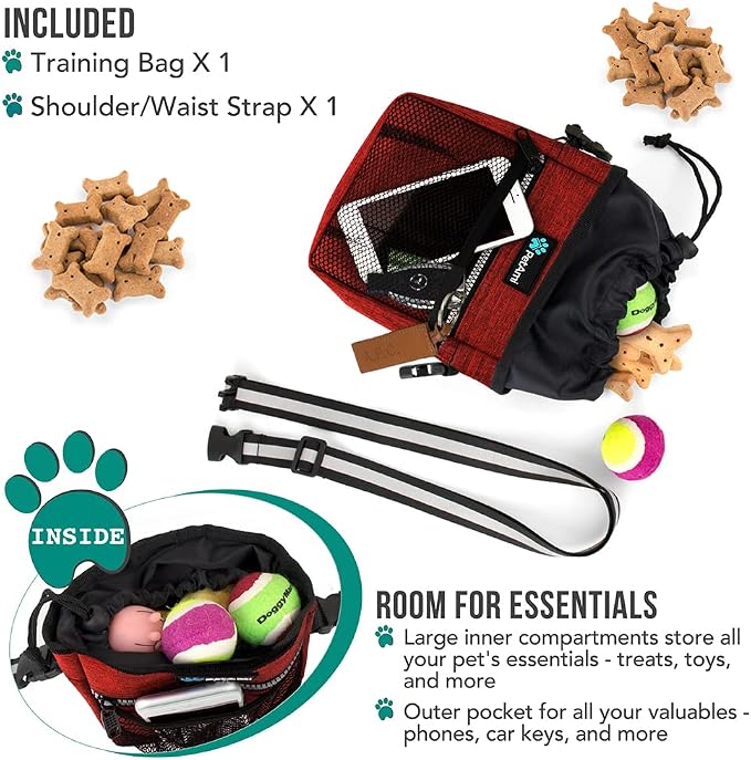 PetAmi Dog Treat Pouch, Pet Treat Pouch for Training, Dog Walking Bag Holder for Kibbles, Pet Food Toy, Dog Trainer Essentials Supplies, Poop Bag Dispenser, 3 Ways to Wear (Red) - Image 2