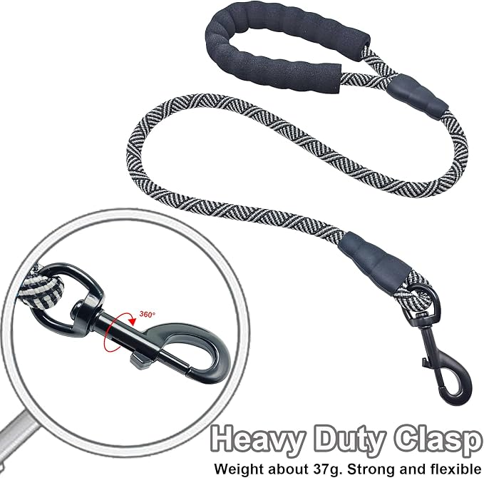 MayPaw Heavy Duty Rope Dog Leash, 3/4/6/7/8/10/12/15/20/30FT Nylon Pet Leash, Soft Padded Handle Thick Lead Leashes for Large Medium Dogs (Black, 1/2" * 3') - Image 2