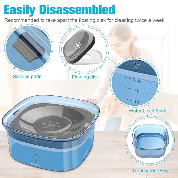 UPSKY 70oz Dog Water Bowl, No Spill Slow Drinking Feeder for Messy Drinke | Large Capacity, Spill Proof, Prevent Pet Prevents Choking, Anti-Slip, Visible Water Level, Suitable for Travel and Car Trips - Image 3