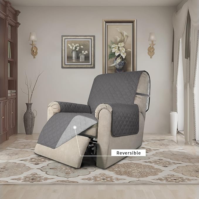 Easy-Going Recliner Chair Slipcover Reversible Sofa Cover Water Resistant Couch Cover Furniture Protector with Elastic Straps for Pets Dog (Recliner 22 inch, Gray/Light Gray) | Machine Washable Slipcover For Dogs, Water Resistant Furniture Mat For Livi... - Image 2