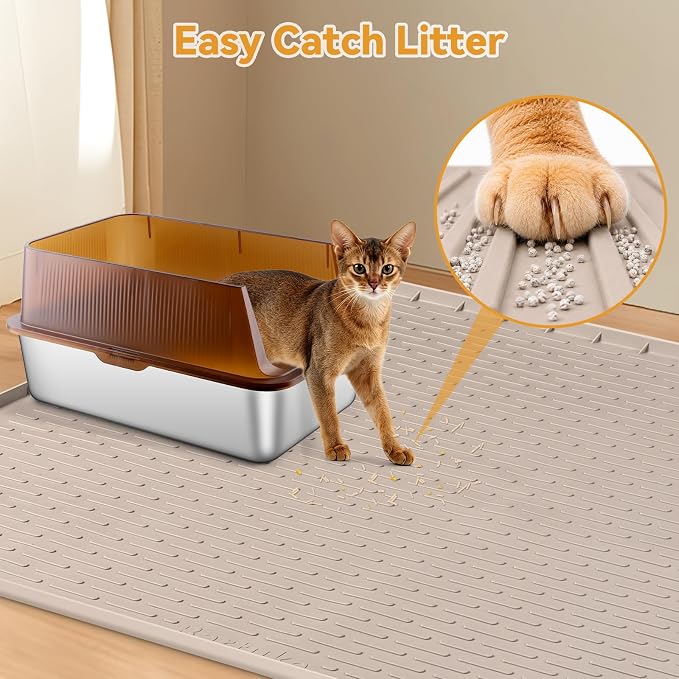 Silicone Cat Litter Mat 40"x28" Cat Mat for Litter Box, Khaki | Extra Large Cat Litter Trapping Mat, Non-slip, Foldable, Waterproof Pet Mat with Raised Edge, Rubber Mat for Floor - Image 4