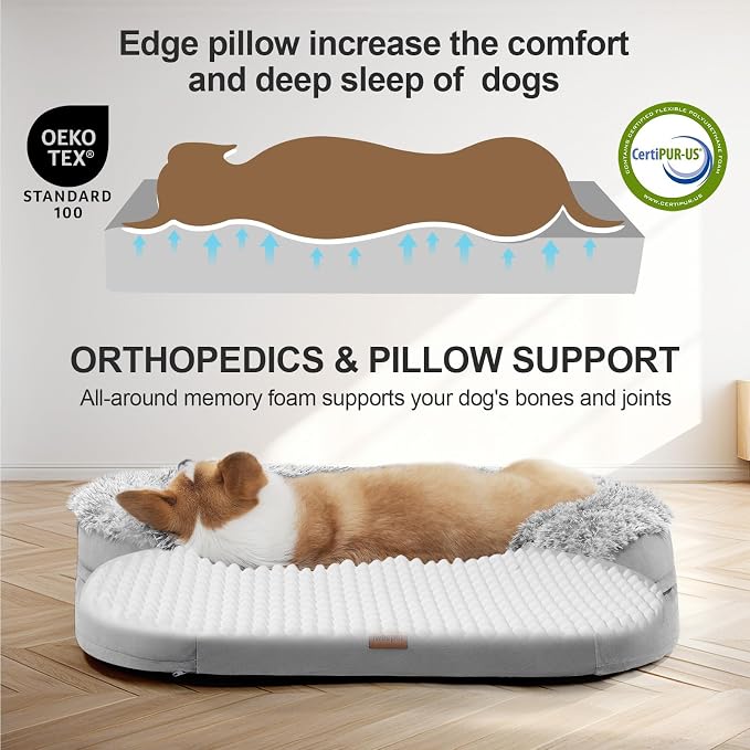 3.7 inch Thickened Orthopedic Dog Beds for Medium Dogs, Supportive Dog Sofa Bed with 28D Egg-Crate Foam, Removable Washable Plush Cover, Waterproof Lining, Half-Round Design for Puppy,Senior Dog - Image 5