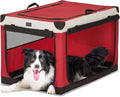 PETSFIT 36" Soft Portable Dog Crate – Patented Spiral Sturdy Frame, Collapsible Travel Kennel for Medium & Large Dogs, 3 Mesh Door, Lockable Zippers, Indoor & Car Use Red by Petsfit