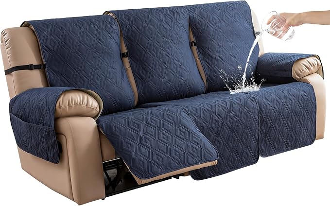 Genina Waterproof Couch Cover for Reclining Couch 3 Seater Non-Slip, Washable Recliner Sofa Covers for 3 Cushion Couch, Furniture Covers Couch Protector for Dogs Pets Kids (Navy, Recliner Sofa) by Genina