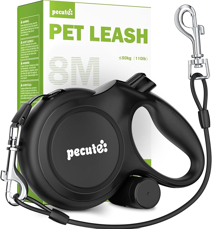 Pecute Retractable Dog Leash 26ft with Chew Proof Extender for 33-110 lbs | Heavy Duty Dog Leash Retractable for Large Biter with Poop Bag Holder, Anti-Slip Grip, Reflective, 360° Tangle-free by pecute