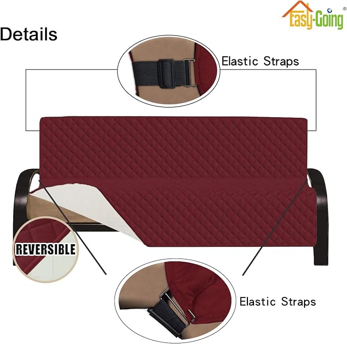 Easy-Going Reversible Couch Cover, Large Futon Sofa, Christmas Red/Ivory | Machine Washable Slipcover For Dogs, Water Resistant Furniture Mat For Living Room, Non-Slip Sofa Cover, Pet Friendly - Image 3
