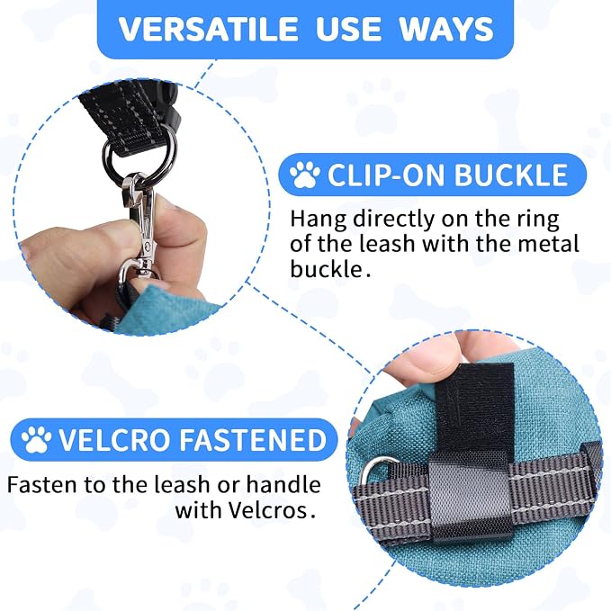 Dog Poop Bag Holder with Treat Pouch, 2 Zipper Pockets & Leash Clip | Waste Bag Dispenser with 1 Roll Poop Bags, Quick Access Treat Storage, Hands-Free Design for Dog Walking, Training & Travel - Image 3