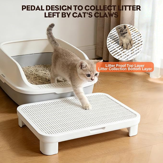 Cat Step Ramp Adjustable Litter Box Step with Filter Function, White | Elevated Double Layer Litter Box Ramp for Kitten & Old Cats, Easy Cleaning Litter Box Step Stool for Automatic Cat Litter Box - Image 5