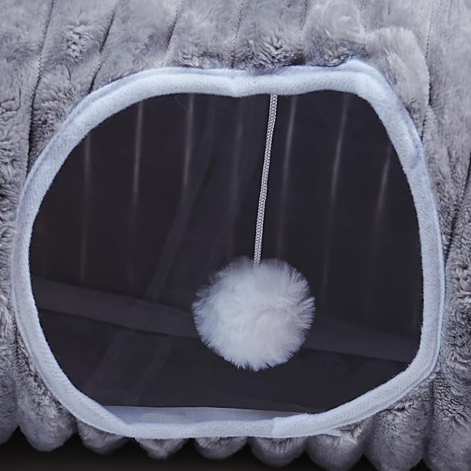 Luxurious Cat Tunnel,43" Straight Cat Tunnel Bed with Balls,Cat Toys for Indoor Cats,Collapsible Peekaboo Cat Cave for Kitten Toys (Gray Stripe) - Image 6