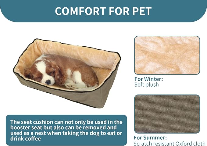 Petsfit Dog Booster Seat for 2 Small Dogs or Medium Dog up to 55 lbs, Large Dog Car Seat with 2 Big Pockets for Cars, Trucks and SUVs (Large, Brown) - Image 4