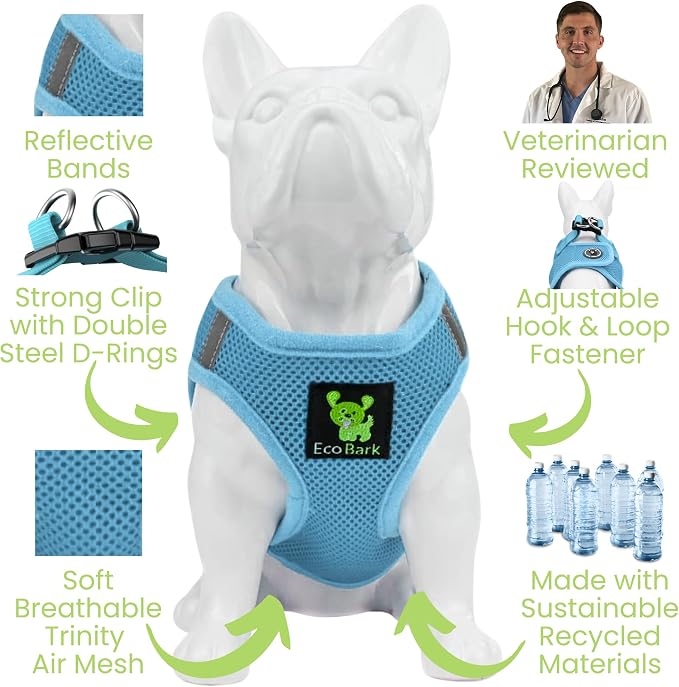 EcoBark Step in Dog Harness, Soft Mesh Toy Breed Vest, Blue, Large | Eco Friendly Dog Harnesses for Small & Medium Breed Dogs, Reflective & Adjustable Body Halter Vest, No Choke Harness - Image 4