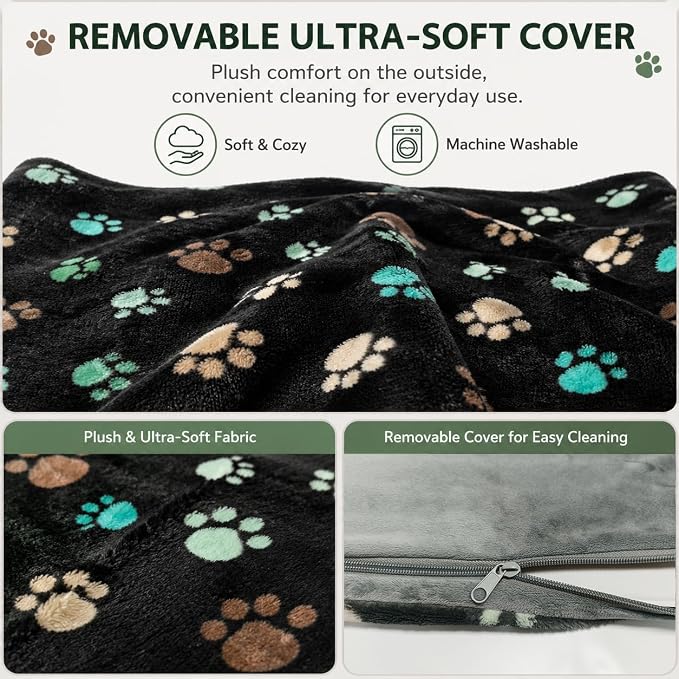 Dog Heating Pad 32x20in with Smart Thermostat Switch and Power Line Protection Tube,Obtained MET and UL Dual Certification,Waterproof Pet Heating Pad for Dogs with Plush Fabric Cover-Black - Image 4