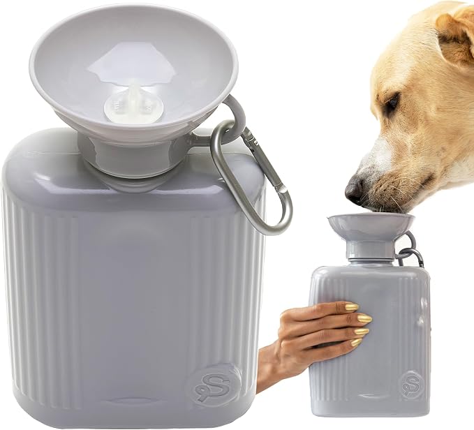 Springland 44oz Classic Portable Dog Water Bottle with Built-in Bowl, Gray | Leak-proof, BPA-free, one-hand squeeze, for travel & hiking, fits car cup holders, great dog gift, as seen on Shark Tank by Springland