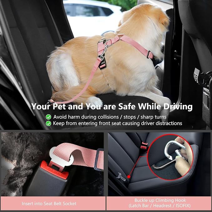 VavoPaw Dog Seat Belt, Safety Vest Dog Car Harness with Adjustable Buckle Dog Seat Belt for Vehicle Nylon Pet Safety Seat Belts Heavy Duty(XL, Pink Daisy) | Soft Breathable Mesh, Adjustable Buckle, Nylon, Heavy Duty Pet Safety Seat Belts for Small Medi... - Image 5