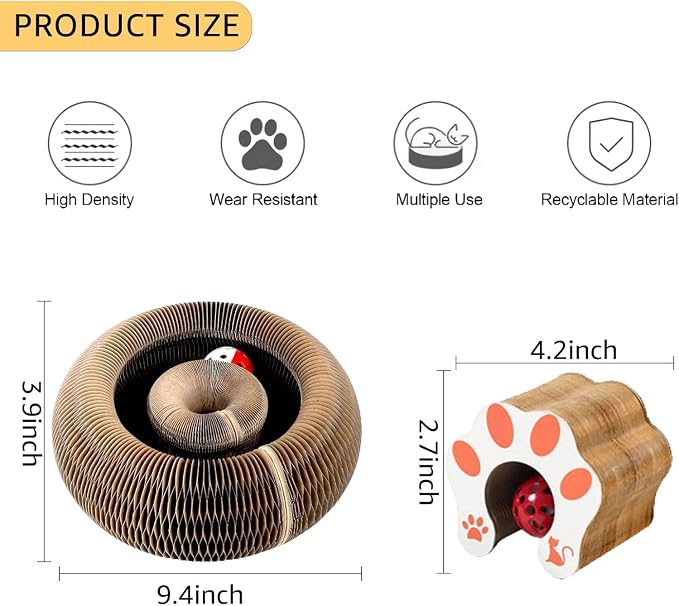 SREBAY Cat Toy Interactive, Accordion Kitty Wheel Exerciser | 2Pack, Magic Organ Scratcher Cardboard, Spiral Cat Tunnel, Ball Track Self Play Entertainment Toy - Image 2