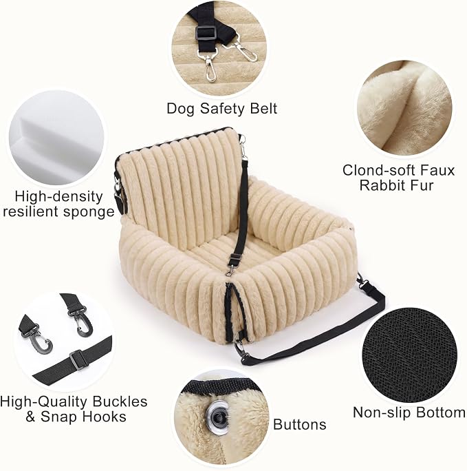 MIXJOY Dog Car Seat for Small/Medium Dogs up to 23 lbs, Multi-Functional Dog Carrier for Car with Detachable Washable Cover, Pet Travel Bed with Clip-On Safety Leash, Brown - Image 7