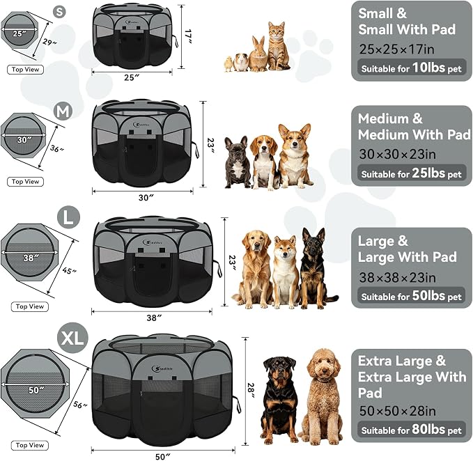 Siedihit Dog Playpen with Washable Pee Pad, Dogs Tent Crate Cage | Indoor/Outdoor, Portable Pop Up Dog Kennel with Carrying Bag for Rabbits (Dark Grey with Pad, Extra Large) - Image 2