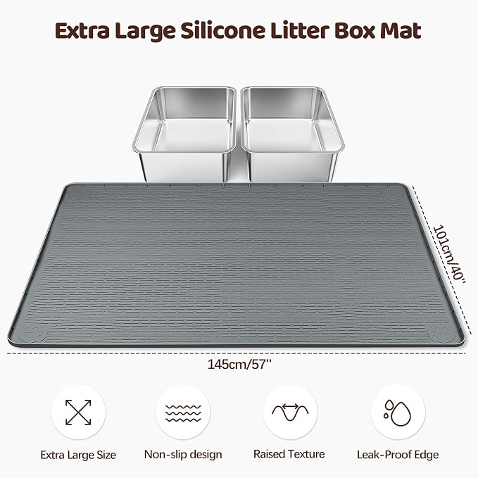Silicone Cat Litter Mat for Litter Box 57”x40” Large Cat Mat, Dark Grey | Waterproof, Non-Slip, Leak-Proof Rug Mat with Lip, Easy to Clean, Extra Large Litter Catcher Mat for Floor - Image 2