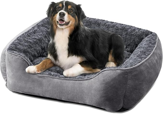 JOEJOY Rectangle Dog Bed for Large Medium Small Dogs - Washable Orthopedic Sofa Bed, Soft Breathable Puppy & Pet Cuddler, Durable Calming Dog Bed with Anti-Slip Bottom, Multiple Sizes, Dark Grey by JOEJOY