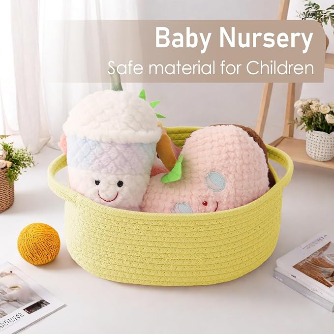 JMvicyroam Small Woven Basket, Empty Gift Basket, Yellow/2 Pack | Small Gift Basket, Cotton Rope, 12 x 8 x 40 in, Handles, Includes Ribbon and Bag, Birthday Gift Basket - Image 5