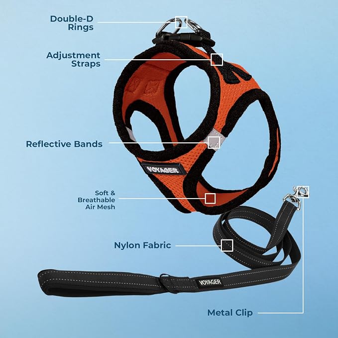 Best Pet Supplies Voyager Step-in Air All Weather Mesh Harness and Reflective Dog 5ft Leash Combo with Neoprene Handle, for Small, Medium and Large Breed Puppies - Orange/Black Trim, Small - Image 3