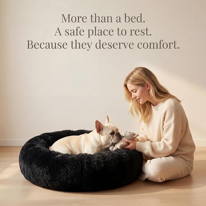 nononfish Puppy Bed for Small Dogs,Calming Donut Plush Pet Bed | Cozy puppy bed with soft plush material and raised rim for secure sleeping comfort. - Image 8
