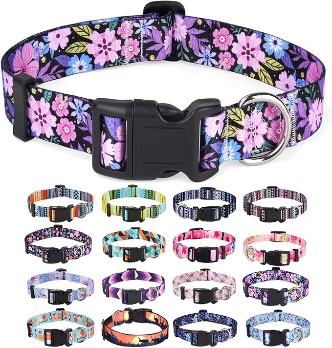 Mihqy Dog Collar for Large Dogs, Fashion Design, Floral Pink,L | Neck Fit 14.9"-24.8", Multiple Patterns, 4 Sizes for Small Medium Large Dogs, Comfortable for Walks and Outdoor Hikes by Mihqy
