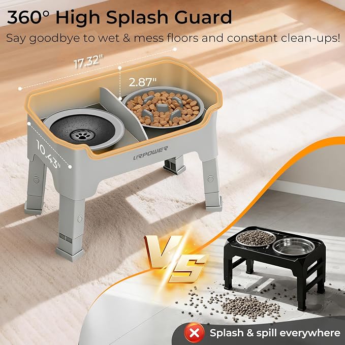 URPOWER Mess Proof Elevated Dog Bowls 4 Height Adjustable Raised Stand | No Spill Water Bowl, Slow Feeder Dog Bowls, Non-Slip Food and Water Bowl Set for Small, Medium & Large Dogs - Image 4