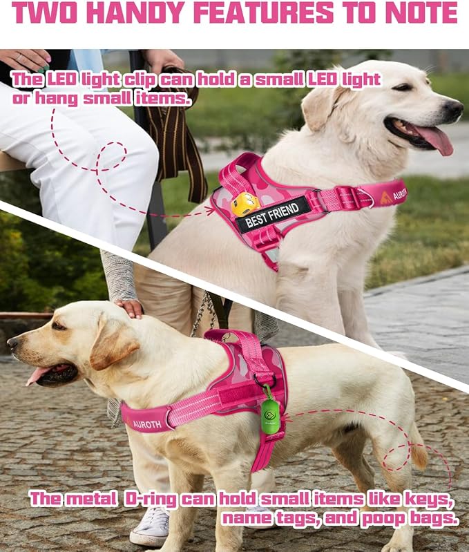AUROTH Dog Harness and Leash Set for Medium Sized Dog, No Pull Dog Vest | with 5.25FT Dog Leash, Breathable Soft Padded, No choke, Reflective Tactical, Easy to Put on & Take Off - Pink Camo Medium - Image 5