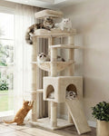 Heybly 64.2" Heavy-Duty Cat Tree for Large Cats with Wide Base HCT027M | Indoor Cat Tower with Scratching Posts & Board, Cat Furniture with Big Platforms, Extra-Large Hammock, Beige by HEYBLY