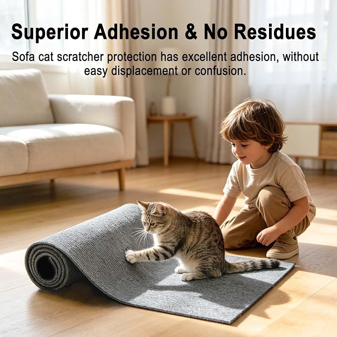 Tfwadmx 2Pcs 39.3" x 15.8" Cat Scratch Couch Furniture Protector, Trimmable Self-Adhesive Cats Scratching Pads, DIY Climing Scratch Mat Furniture Couch Protector from Cat Claws Scratching (LightGrey) - Image 4