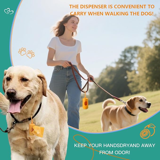 Citrus Scented Dog Poop Bags - 8 Rolls 120 counts Leak Proof | Extra Large 13x9 Inch Orange Dog poop bags rolls with Dispensers, Fragrance Bags for Dogs Walking and Cat Litter - Image 7