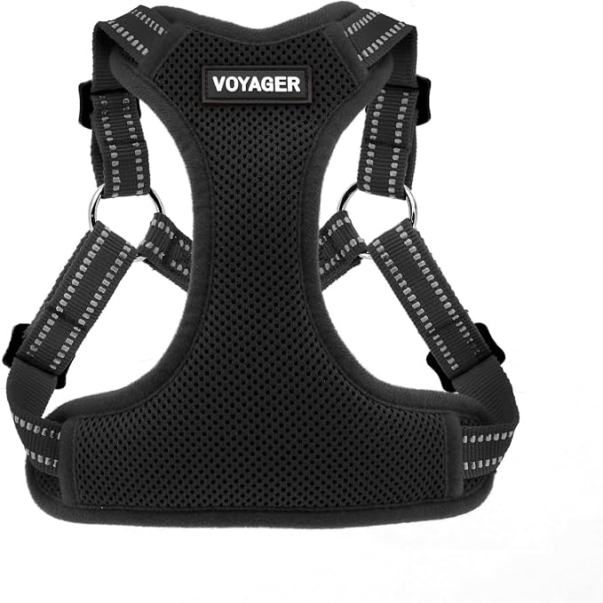 Voyager Step-in Flex Adjustable Dog Harness - Black, Medium | 17 - 21" in Chest, Fully Adjustable, Reflective Bands, All Weather Breathable Air Mesh, Lightweight, Fast Drying by BestPetSuppliesLLC