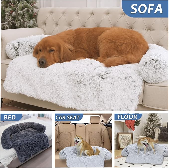 Calming Dogs/Cats Bed Mats, Dog Pad Washable Removable Couch Cover, Plush Long Fur Mat for Pets, Waterproof Lining, Perfect for Small, Medium and Large Dogs and Cats (Navy Blue, 34"x30") - Image 7