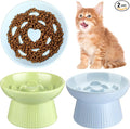 Tioncy 2 Pcs Ceramic Elevated Slow Feeder Cat Bowl, Raised Cat Slow Feeder Bowl, Anti Vomiting for Dry and Wet Food, No Spill High Edge Easy Clean Dishwasher Safe (Green,Blue) by Tioncy
