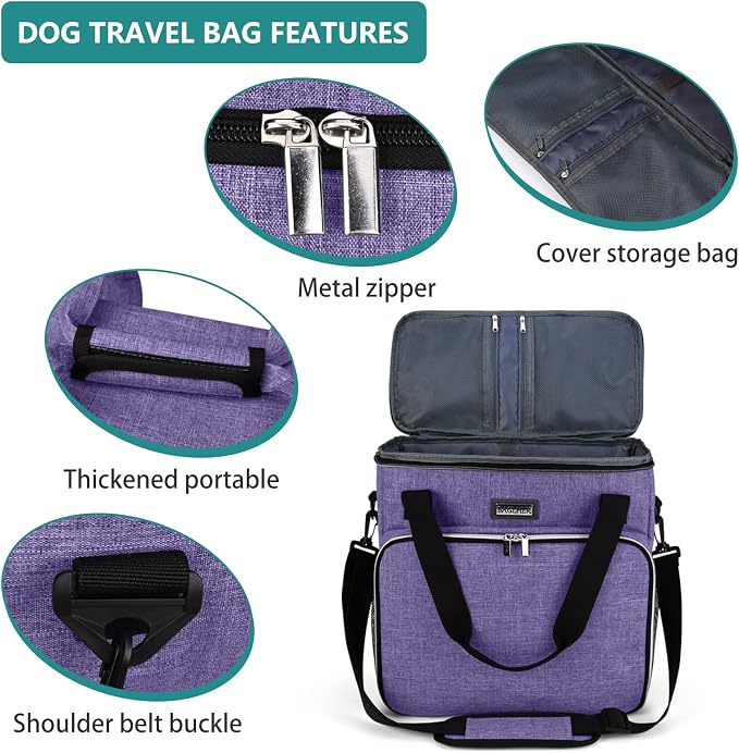 BAGLHER Dog Travel Bag, Pet Travel Bag (ALL Pet Travel Supplies), With 2 Pet Food Containers and 2 Collapsible Silicone Bowls; Essential Kits for Pet Travel Purple - Image 4