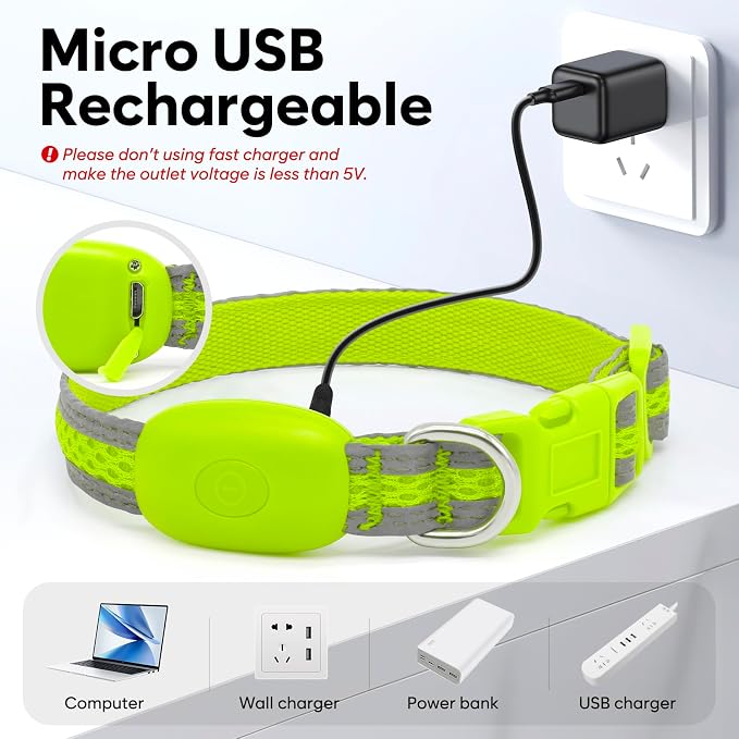 Flashseen LED Dog Collar, Light Up Dog Collar USB Rechargeable, Green, XS | Super Bright Lighted Dog Collar, Adjustable Breathable Mesh, Glow Collar for Dog Night Walking - Image 4