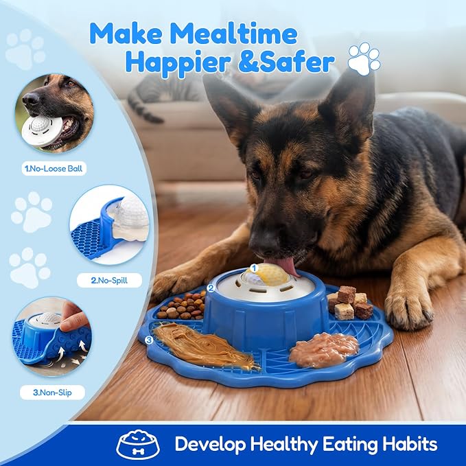 Slow Feeder Dog Bowls with Lick Mat & Rolling Lick Ball, Enrichment Toys | 10oz. 3-in-1 Feeder. Leak-proof, Non-slip. Interactive Play. Slow eating. Liquid, Thick Treats & Kibble, Food-grade Silicone - Image 4