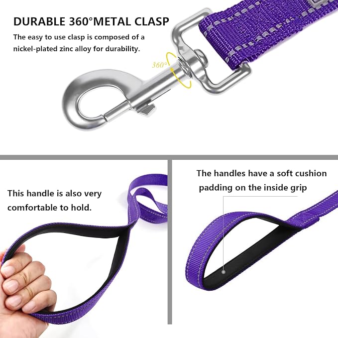 6 FT Basic Dog Leash for Medium Dogs,Purple | Padded Handle,Metal D-Ring,Heavy Duty Nylon Webbing, for Walking & Training - Image 4