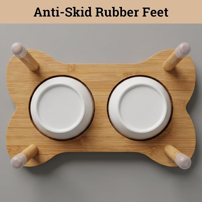 Elevated Dog Bowls for Small Dogs, Set of 2 Ceramic Dog Bowls with Stand | Screw-in Bamboo Legs, Pre-Drilled Holes, Anti-Slip Bamboo Stand, Easy to Assemble, Set of 2 Dog Bowls for Dogs up to 20 lbs - Image 7