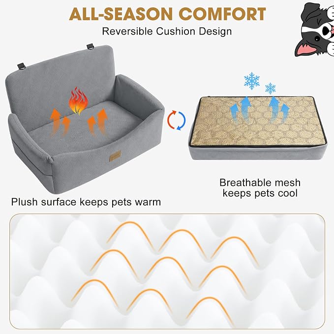 JOEJOY Dog Car Seat for Large Medium Sized Dogs Under 55 lbs, Dog Booster Seat for 2 Small Dogs with Detachable Washable Cover, Memory Foam Pet Car Seat with 2 Safety Belts and Storage Pockets - Image 2