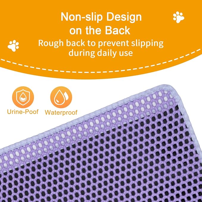Cat Litter Box Mat-Super Large 47''x36'' Litter Trapping Mat for Cat-XXL Litterbox Matt for Floor-2 Layer Catcher Rug for Pet kitty Litterbox-Waterproof Urine Proof,Non-Slip,Purple - Image 4