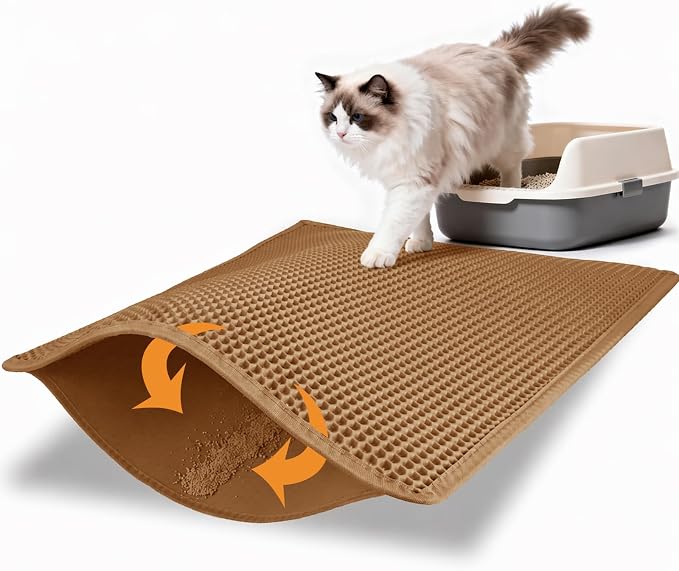 Pieviev Litter Mat, Double-Layer Waterproof Litter Trap, 30" x 24" Brown | Honeycomb Design Catches Scattered Particles to Stop Tracking, Urineproof Base Protects Floors, Easy to Clean by Pieviev