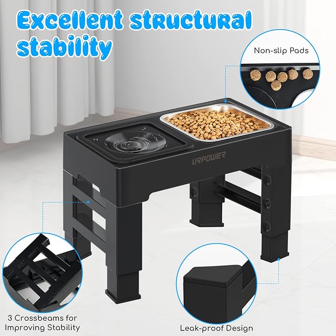 URPOWER 2-in-1 Elevated Dog Bowls 4 Height Adjustable Raised Dog Bowls | Stainless Steel Food Bowl with No Spill Water Bowl and Non-Slip Stand for Small Medium Large Dogs - Image 6